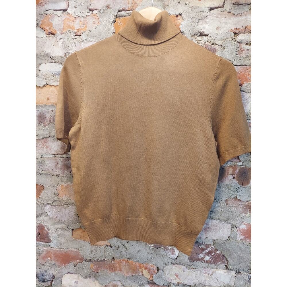 H&M Womens Turtleneck Short Sleeve Knit Sweater Top US S Tan Brown